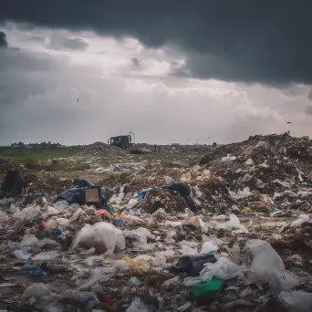 Overflowing landfill with discarded plastics, showing plastic waste pollution - Image 3