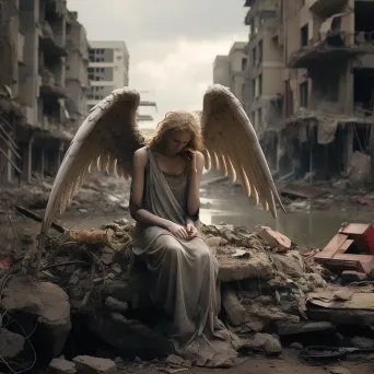 Image of weeping angel in a war-torn city - Image 2