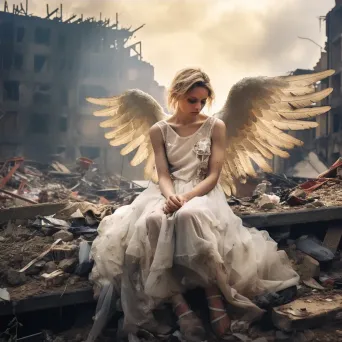 Image of weeping angel in a war-torn city - Image 4