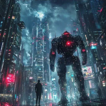 Anime-style robot uprising in a future city with dynamic light effects - Image 3