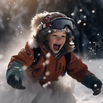 Child falling into soft snow while learning to ski - Image 1