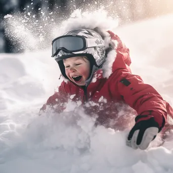 Child falling into soft snow while learning to ski - Image 2