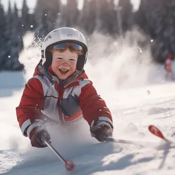 Child falling into soft snow while learning to ski - Image 4