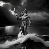 Poseidon controlling waves with trident under stormy sky - Image 2