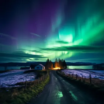 Northern lights over countryside hills - Image 1