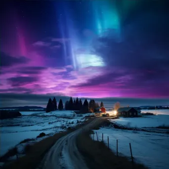 Northern lights over countryside hills - Image 4