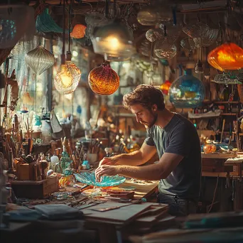 Artisan creating a glass sculpture in a workshop - Image 1