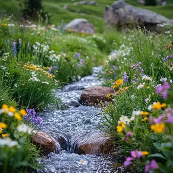 Mountain Stream in Alpine Meadow