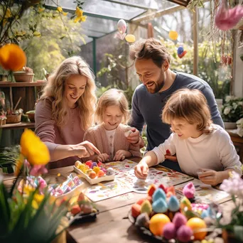 Families paint colorful Easter eggs in a bright garden - Image 2