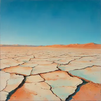 Artwork depicting a vivid, sun-baked, and cracked desert terrain - Image 3