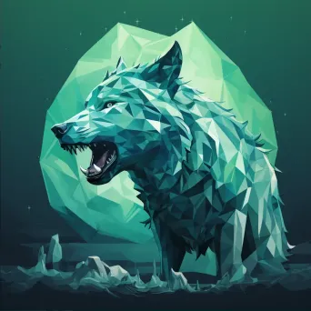 Low poly Fenrir breaking his chains under the radiant Northern lights - Image 2