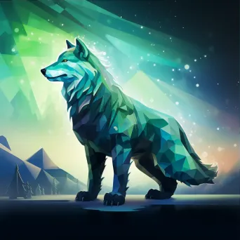 Low poly Fenrir breaking his chains under the radiant Northern lights - Image 3