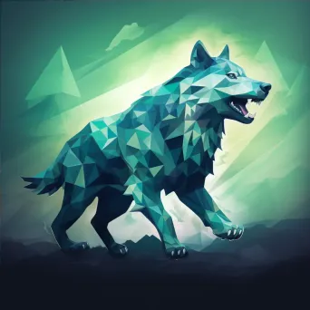 Low poly Fenrir breaking his chains under the radiant Northern lights - Image 4