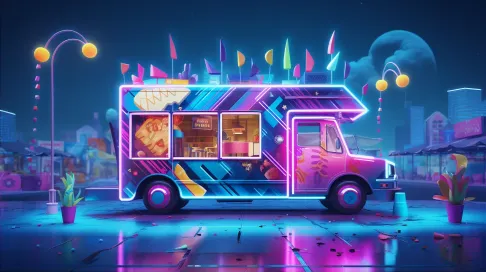 Memphis Style Low Poly Food Truck