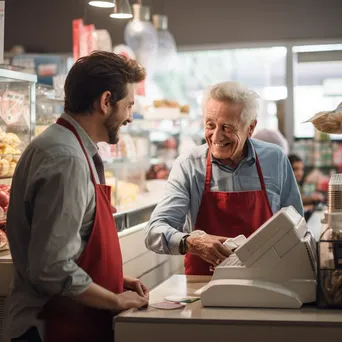 Cashier smiling while helping a senior customer with their purchase. - Image 3