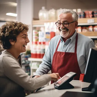 Cashier Assisting Senior Customer