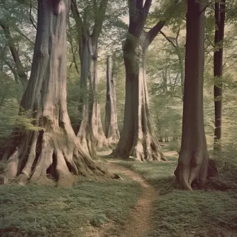 Image of a primordial forest with towering ancient trees reaching skyward - Image 1