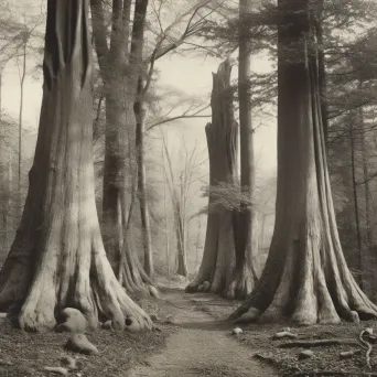 Image of a primordial forest with towering ancient trees reaching skyward - Image 3