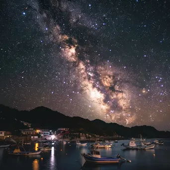 Milky Way and Fishing Village at Night