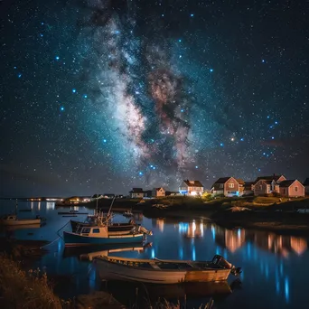 Milky Way over a quiet fishing village at night - Image 4