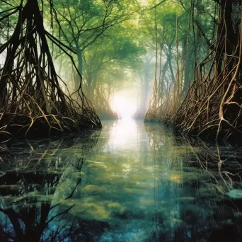 Dense mangrove forest with roots in clear water - Image 1