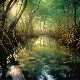 Dense mangrove forest with roots in clear water - Image 4