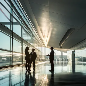 Business partners conversing outside airport terminal. - Image 4