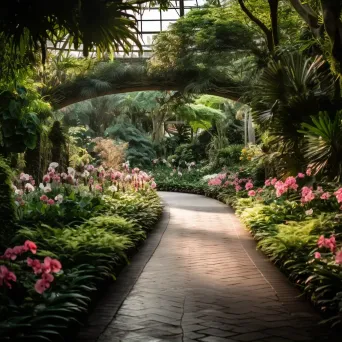 Botanical garden walkway with asymmetric flowers on Fujifilm X-T4 - Image 2