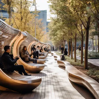 Visitors in an urban park with smart benches and charging stations - Image 3