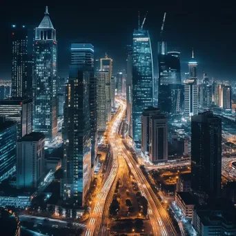 Cityscape at night with illuminated skyscrapers - Image 1