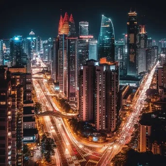 Cityscape at night with illuminated skyscrapers - Image 4