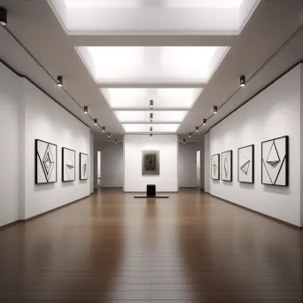 Symmetrical modern art gallery with installations - Image 3