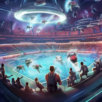 Image of a futuristic sports arena with levitating seats and jet-pack players - Image 4