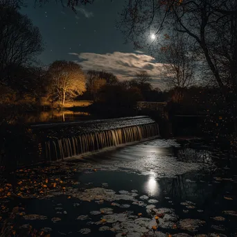 Moonlit traditional weir reflecting on water at night - Image 1