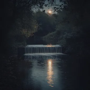 Moonlit traditional weir reflecting on water at night - Image 3