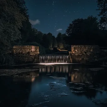 Moonlit traditional weir reflecting on water at night - Image 4