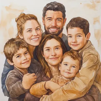 Warm earth-tone watercolor of a blended family showing unity in diversity - Image 4