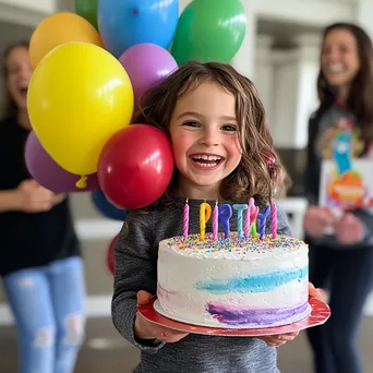 A happy child celebrating a birthday with large colorful balloons. - Image 2