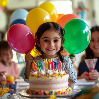 A happy child celebrating a birthday with large colorful balloons. - Image 4