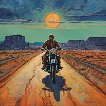 Person on a motorcycle riding on a desert highway - Image 1