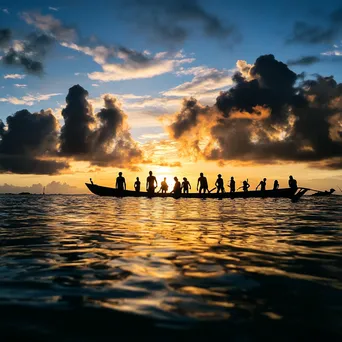 Silhouetted Pearl Divers at Sunset