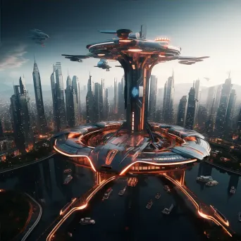 Futuristic city skyline with advanced architecture and flying vehicles - Image 4