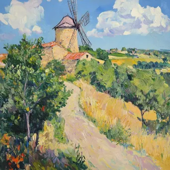 Summer Countryside with Hilltop Windmill