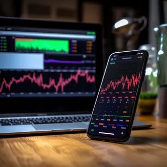 Smartphone showing stock market app with fluctuating graphs - Image 1