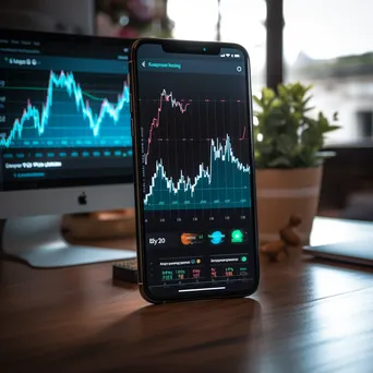 Smartphone showing stock market app with fluctuating graphs - Image 2