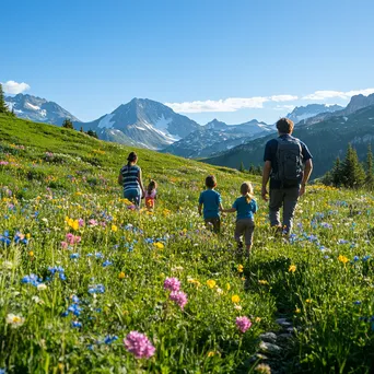 Family Hiking in Alpine Meadow