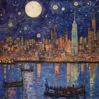 Illustration of cityscape under starry night sky - Image 1