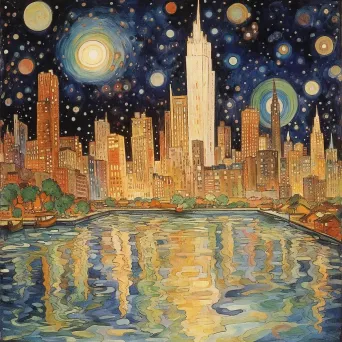 Illustration of cityscape under starry night sky - Image 3