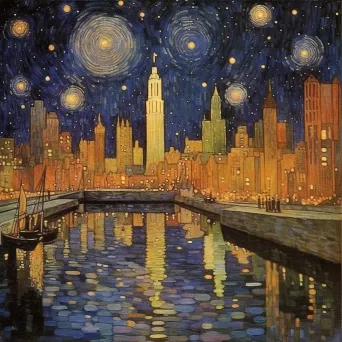 Illustration of cityscape under starry night sky - Image 4