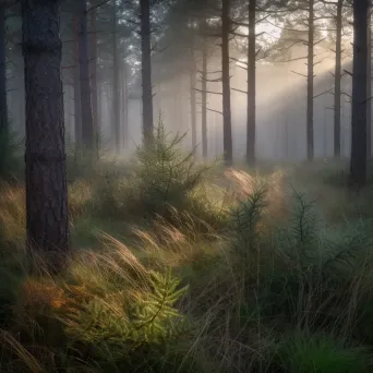 Misty pine forest at dawn with dew-kissed needles - Image 4